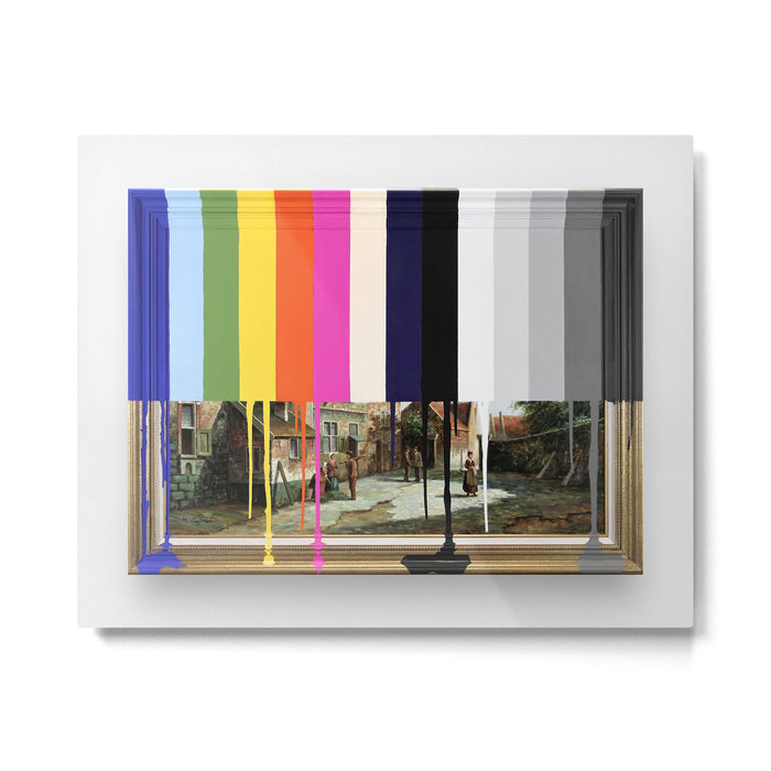 Garage Sale Painting of Peasants with Color Bars Metal Print Gallery Image 1