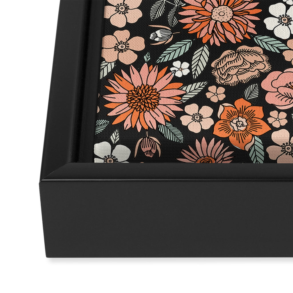 70s flowers - 70s, retro, spring, floral, florals, floral pattern, retro flowers, boho, hippie, earthy, muted Framed Canvas Print Gallery Image 3
