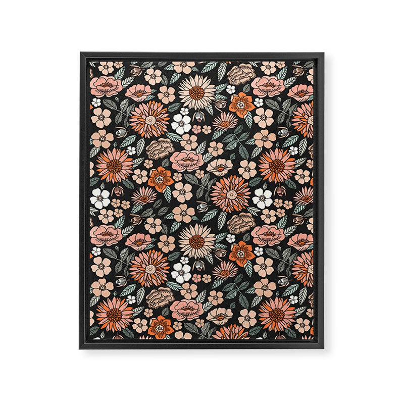 70s flowers - 70s, retro, spring, floral, florals, floral pattern, retro flowers, boho, hippie, earthy, muted Framed Canvas Print Gallery Image 8