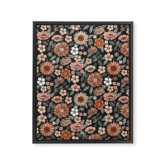 70s flowers - 70s, retro, spring, floral, florals, floral pattern, retro flowers, boho, hippie, earthy, muted Framed Canvas Print Gallery Image 1