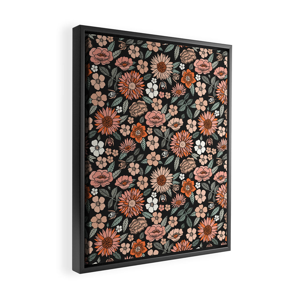 70s flowers - 70s, retro, spring, floral, florals, floral pattern, retro flowers, boho, hippie, earthy, muted Framed Canvas Print Gallery Image 2