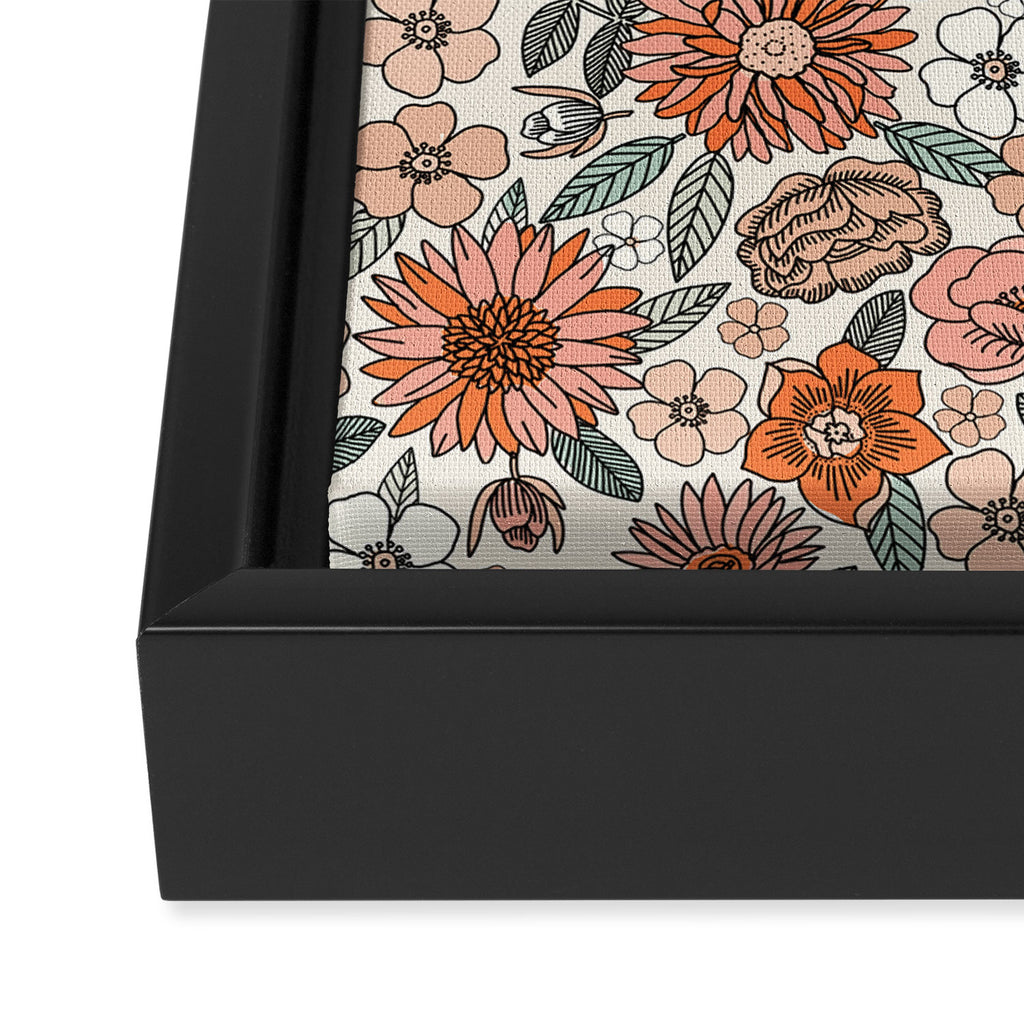 70s flowers - 70s, retro, spring, floral, florals, floral pattern, retro flowers, boho, hippie, earthy, muted Framed Canvas Print Gallery Image 3