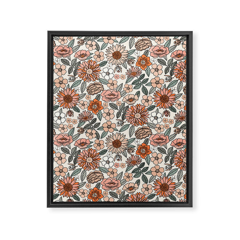 70s flowers - 70s, retro, spring, floral, florals, floral pattern, retro flowers, boho, hippie, earthy, muted Framed Canvas Print Gallery Image 8