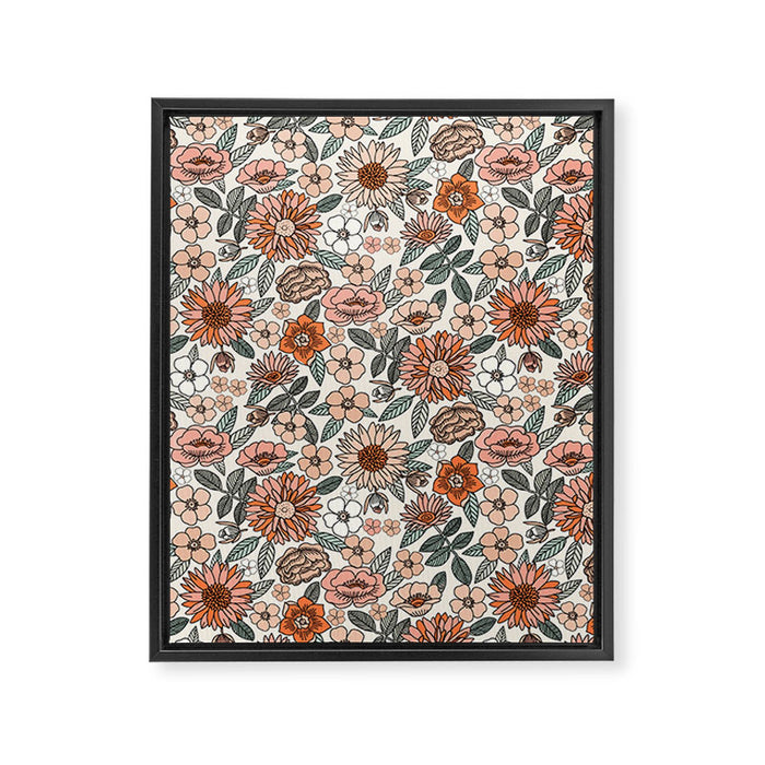 70s flowers - 70s, retro, spring, floral, florals, floral pattern, retro flowers, boho, hippie, earthy, muted Framed Canvas Print Gallery Image 1
