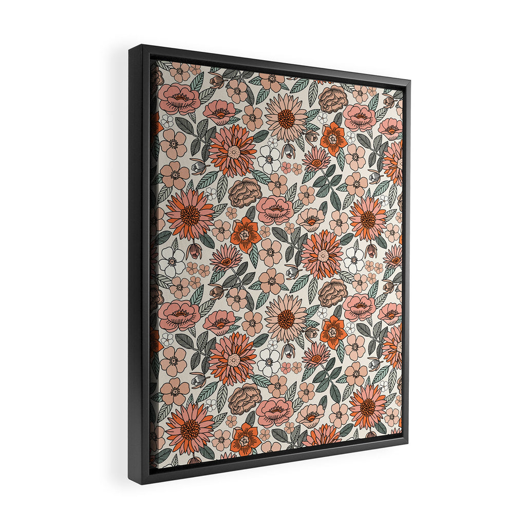 70s flowers - 70s, retro, spring, floral, florals, floral pattern, retro flowers, boho, hippie, earthy, muted Framed Canvas Print Gallery Image 2
