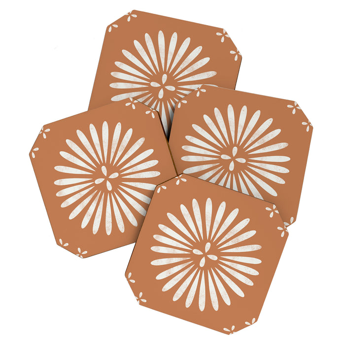 Bohemian Sun Print - terracotta aruba, sun, sunshine, tile, boho, clay, brown, happy, decor Coaster Gallery Image 1