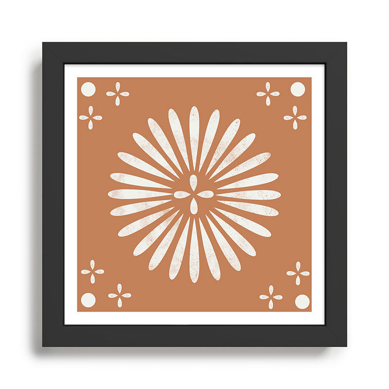 Bohemian Sun Print - terracotta aruba, sun, sunshine, tile, boho, clay, brown, happy, decor Framed Art Print Gallery Image 1