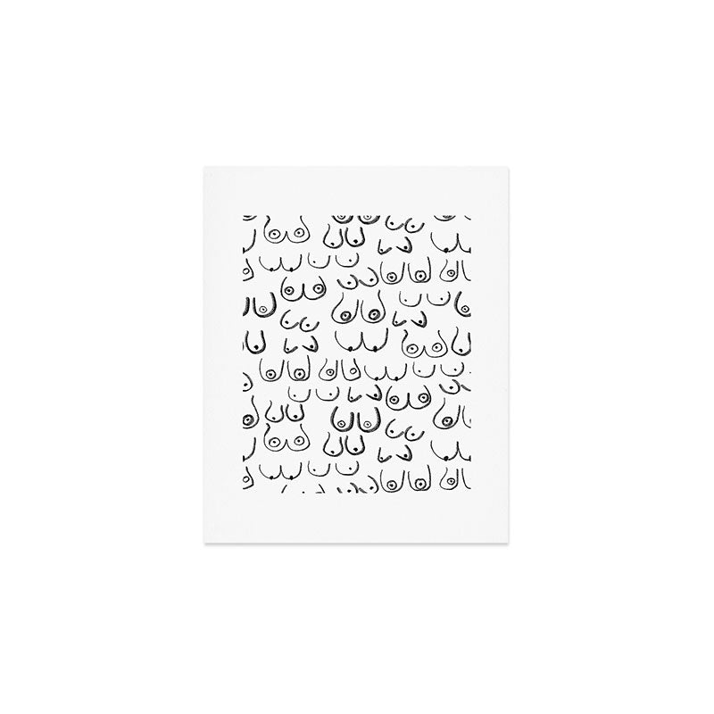 Boobs Pattern - black and white line drawing, life drawing, feminine art Art Print Gallery Image 1