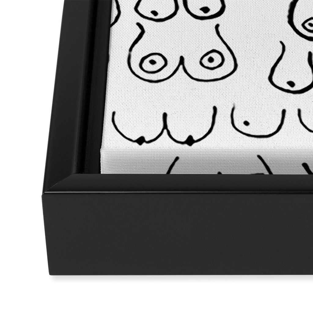 Boobs Pattern - black and white line drawing, life drawing, feminine art Framed Canvas Print Gallery Image 3