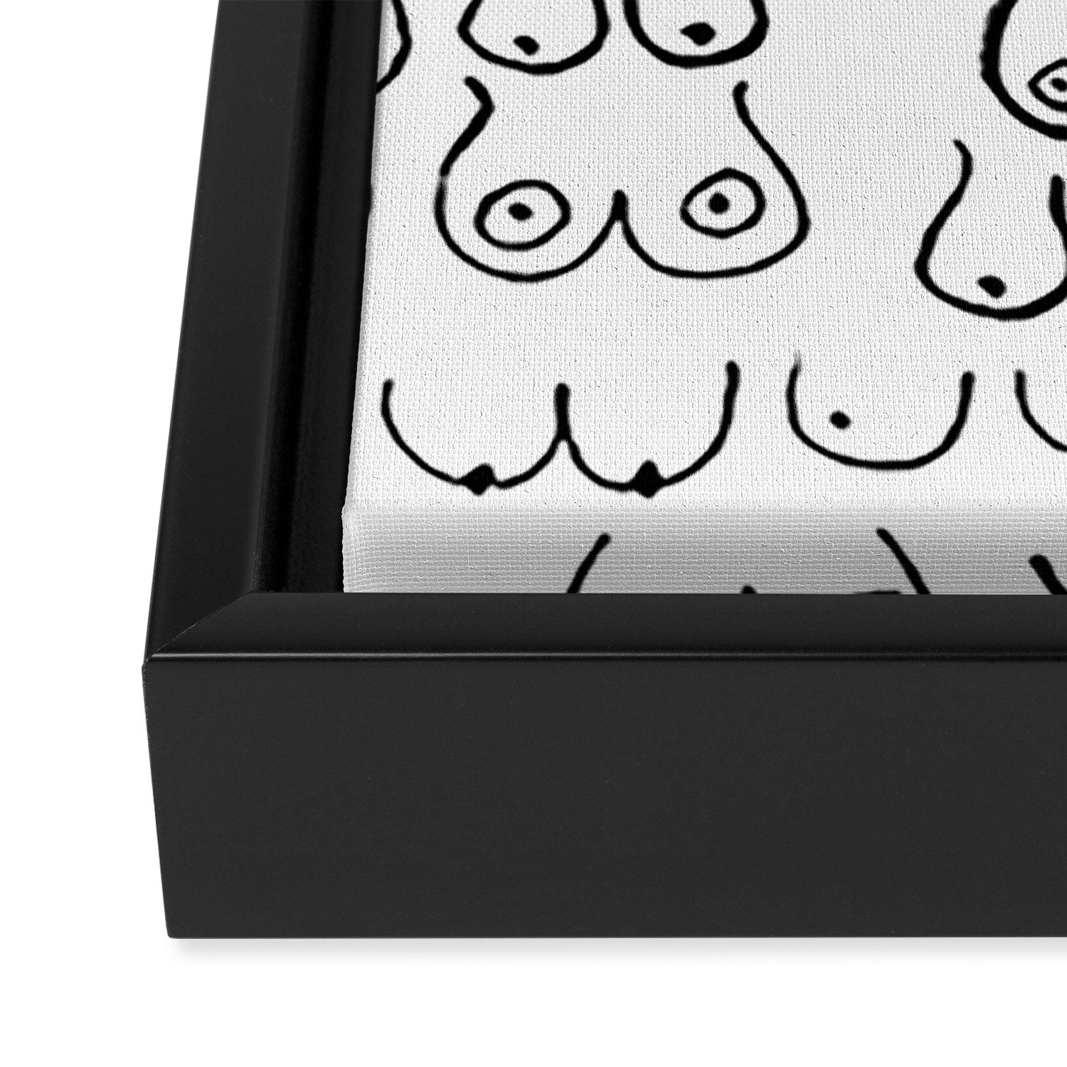 Boobs Pattern - black and white line drawing, life drawing, feminine art Framed Canvas Print Gallery Image 3