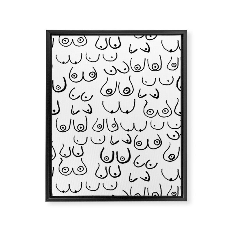 Boobs Pattern - black and white line drawing, life drawing, feminine art Framed Canvas Print Gallery Image 8
