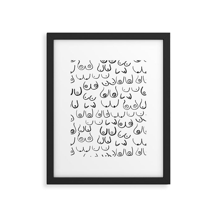 Boobs Pattern - black and white line drawing, life drawing, feminine art Framed Art Print Gallery Image 1
