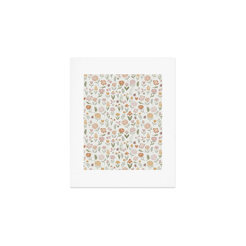 Botanical Woodcut - floral daisies, ditsy woodcut, boho, fall, autumn, flowers Art Print Gallery Image 1
