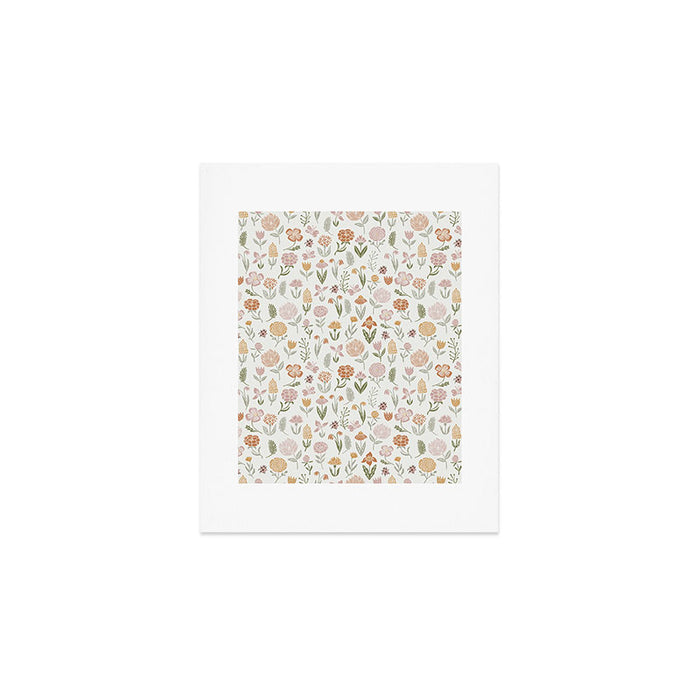 Botanical Woodcut - floral daisies, ditsy woodcut, boho, fall, autumn, flowers Art Print Gallery Image 1