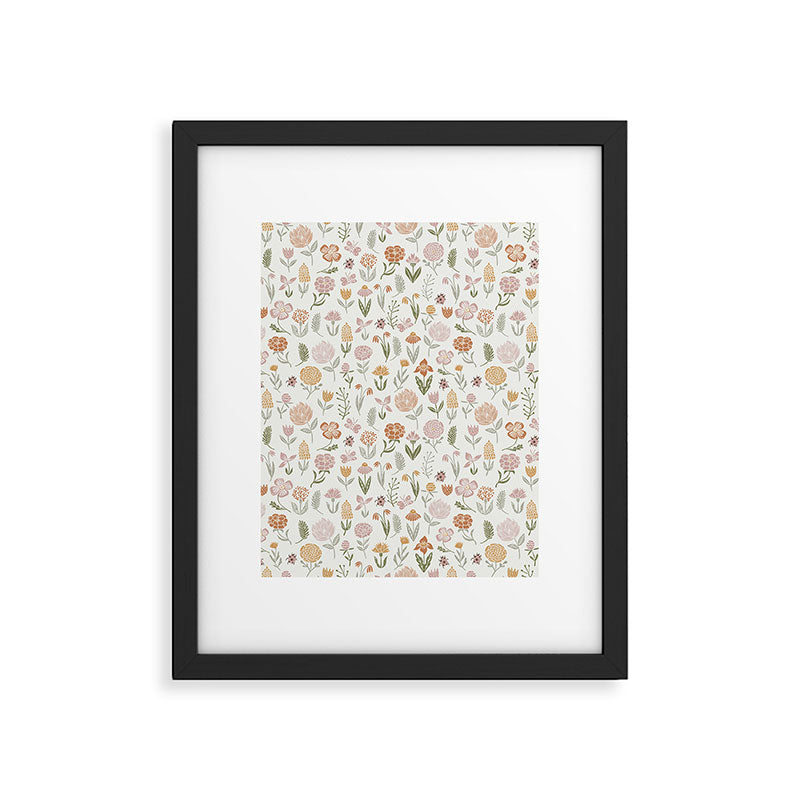 Botanical Woodcut - floral daisies, ditsy woodcut, boho, fall, autumn, flowers Framed Art Print Gallery Image 6