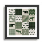 Camping hunter green plaid quilt cheater quilt baby nursery cute pattern bear moose cabin life Framed Art Print Gallery Image 1