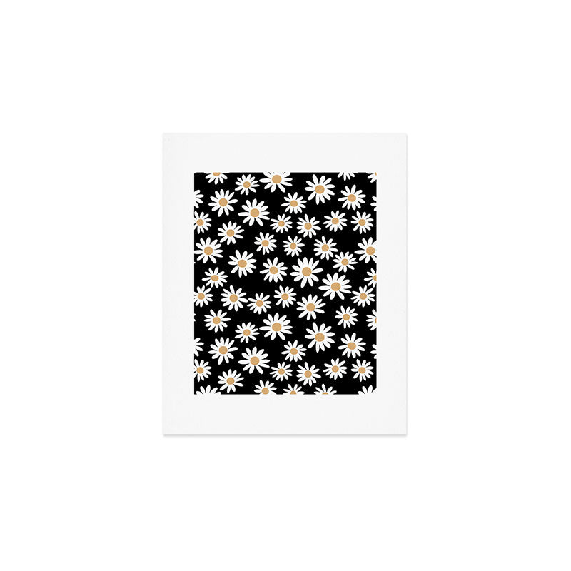 Daisies - daisy floral repeat, daisy flowers, 70s, retro, black, daisy floral Art Print Gallery Image 1