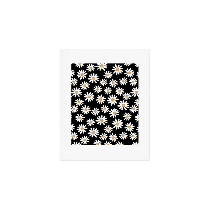 Daisies - daisy floral repeat, daisy flowers, 70s, retro, black, daisy floral Art Print Gallery Image 1