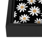 Daisies - daisy floral repeat, daisy flowers, 70s, retro, black, daisy floral Framed Canvas Print Gallery Image 3