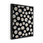 Daisies - daisy floral repeat, daisy flowers, 70s, retro, black, daisy floral Framed Canvas Print Gallery Image 2