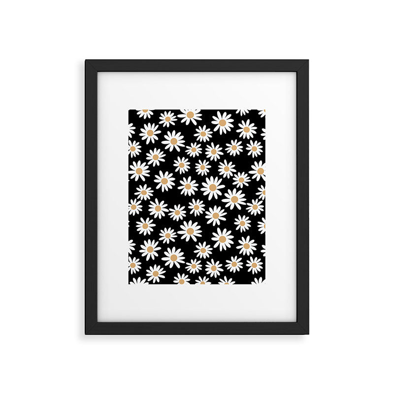 Daisies - daisy floral repeat, daisy flowers, 70s, retro, black, daisy floral Framed Art Print Gallery Image 6