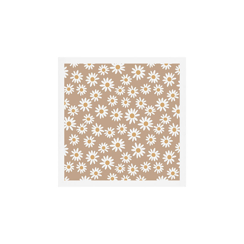 Daisies - daisy floral repeat, daisy flowers, 70s, retro, black, daisy florals camel brown Art Print Gallery Image 1