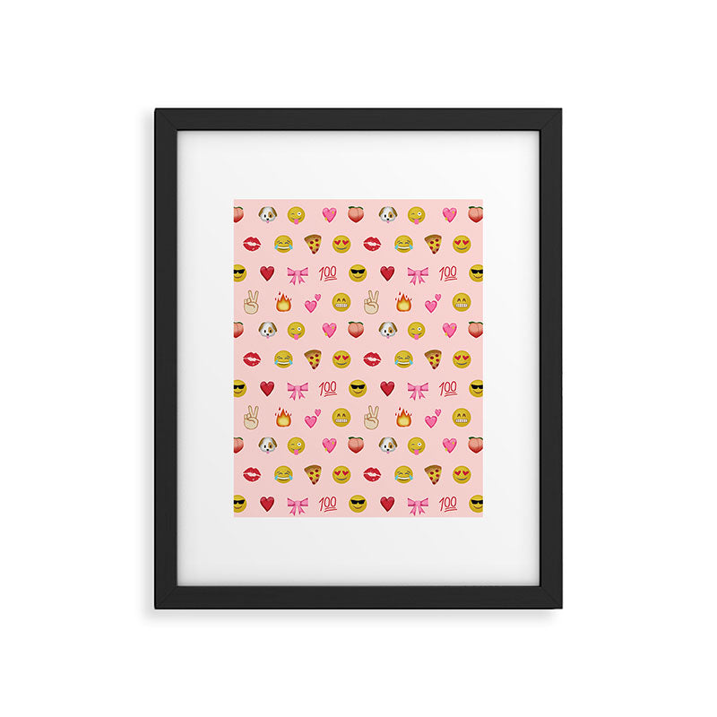 Emoji pattern pink background perfect kids room decor with emojis Framed Art Print Gallery Image 6