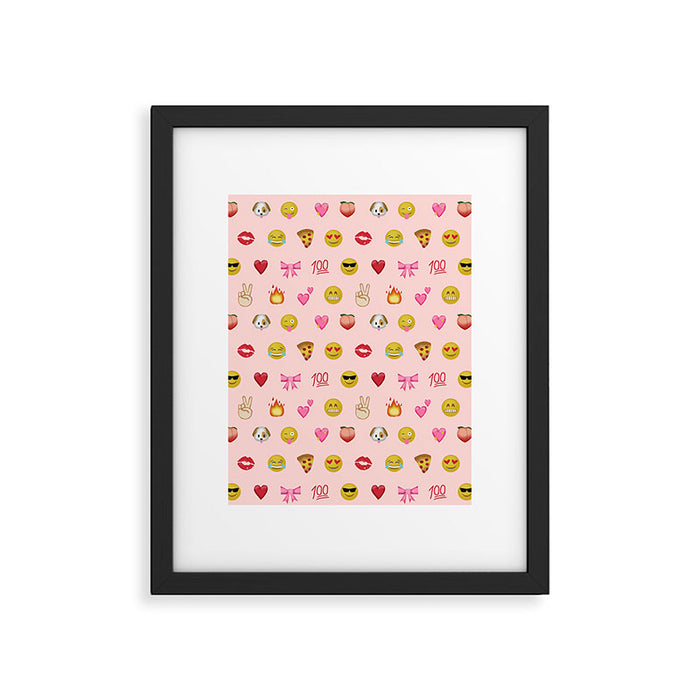 Emoji pattern pink background perfect kids room decor with emojis Framed Art Print Gallery Image 1