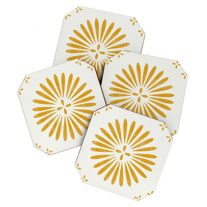 Happy Sunshine - yellow art, sunshine, boho art, bohemian, tile, home decor, yellow, yellow art print Coaster Gallery Image 1