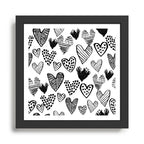 Hearts black and white hand drawn minimal love valentines day pattern gifts decor Framed Art Print Gallery Image 1