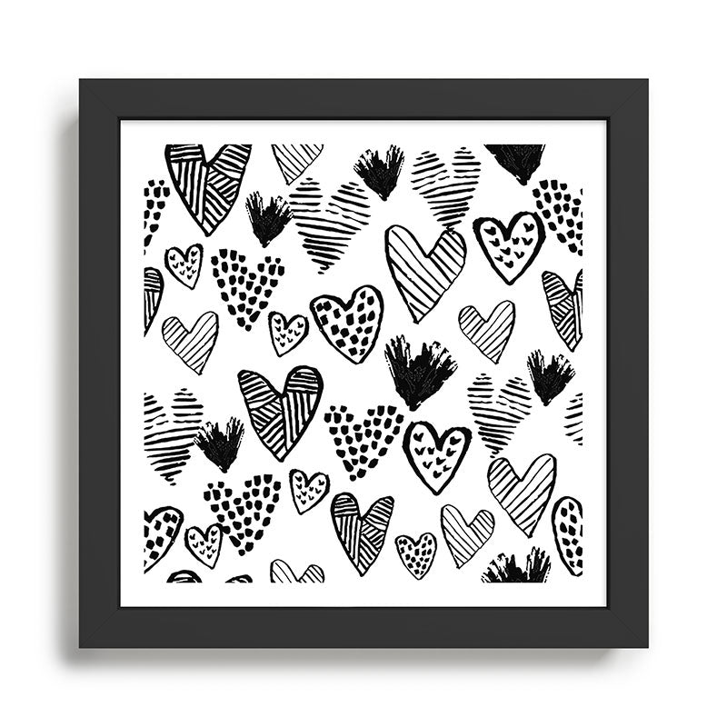 Hearts black and white hand drawn minimal love valentines day pattern gifts decor Framed Art Print Gallery Image 1
