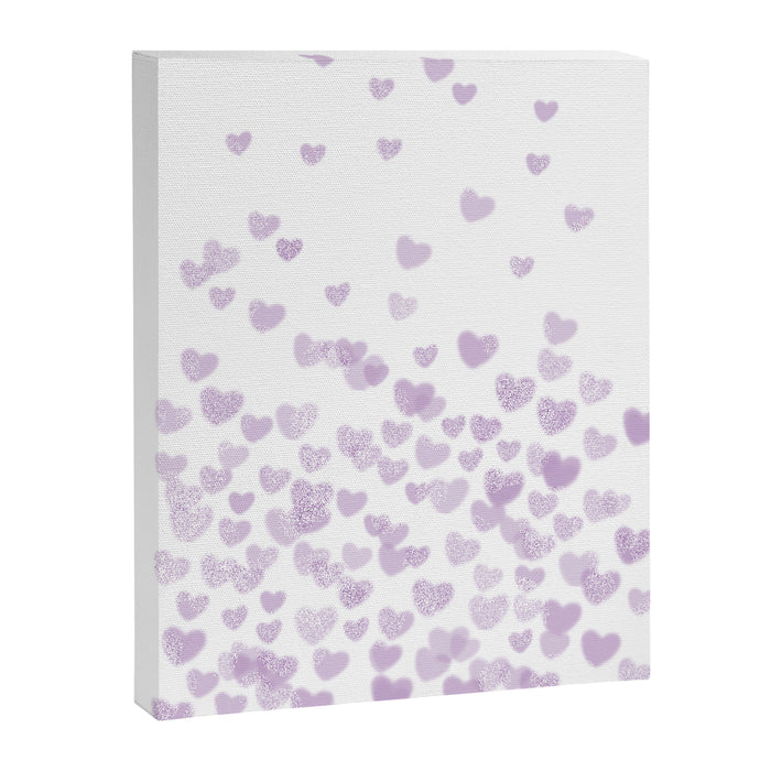 Hearts falling painted pastels purple heart pattern minimal art print nursery baby art Canvas Print Gallery Image 1