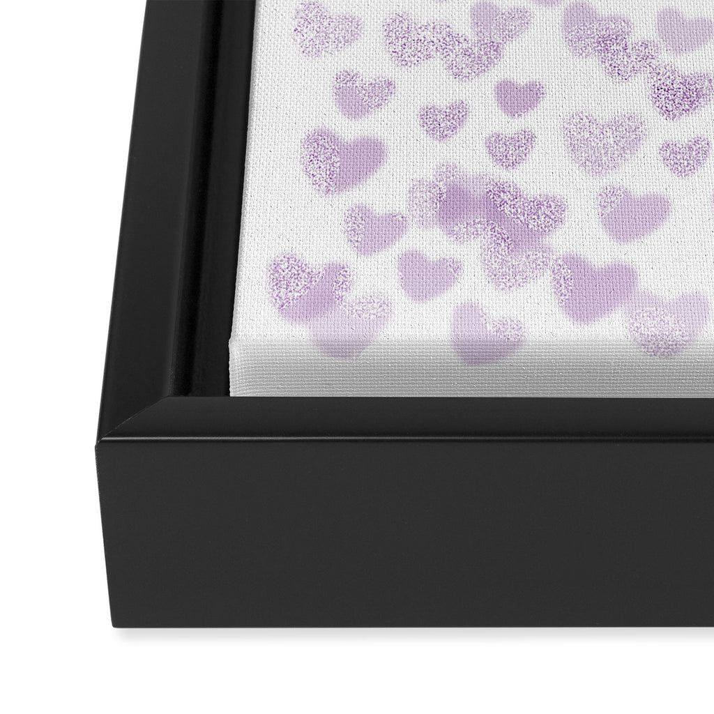 Hearts falling painted pastels purple heart pattern minimal art print nursery baby art Framed Canvas Print Gallery Image 3