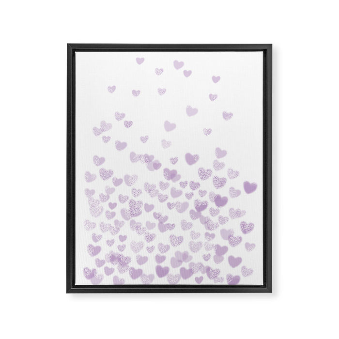 Hearts falling painted pastels purple heart pattern minimal art print nursery baby art Framed Canvas Print Gallery Image 1