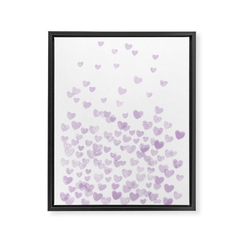 Hearts falling painted pastels purple heart pattern minimal art print nursery baby art Framed Canvas Print Gallery Image 6