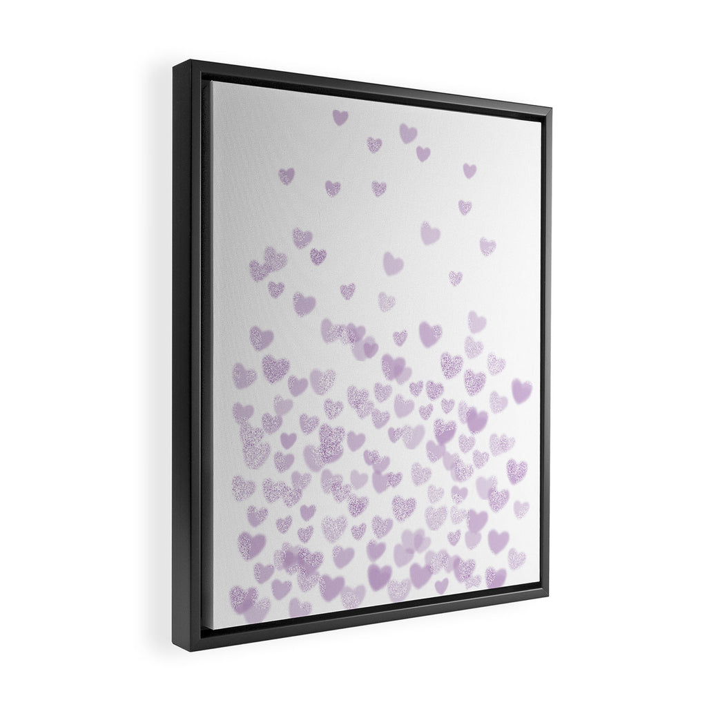Hearts falling painted pastels purple heart pattern minimal art print nursery baby art Framed Canvas Print Gallery Image 2