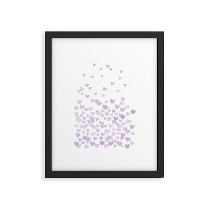 Hearts falling painted pastels purple heart pattern minimal art print nursery baby art Framed Art Print Gallery Image 1