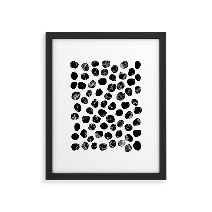 Jacson - minimal black and white modern abstract art print dots polka dots brushstrokes urban bklyn Framed Art Print Gallery Image 1