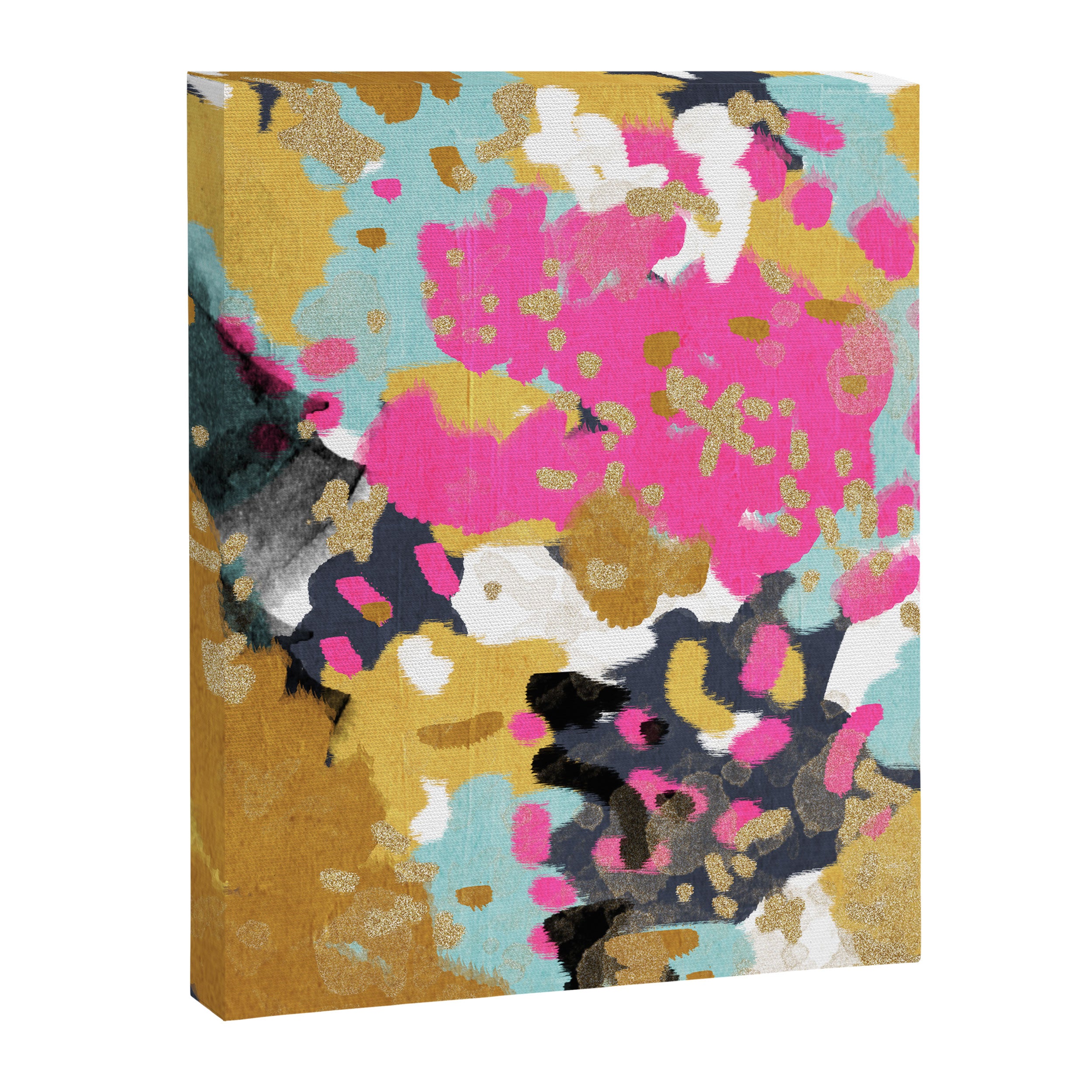 Laurel - Abstract painting in a free style with bold colors gold, navy, pink, blush, white, turquois Canvas Print Gallery Image 6