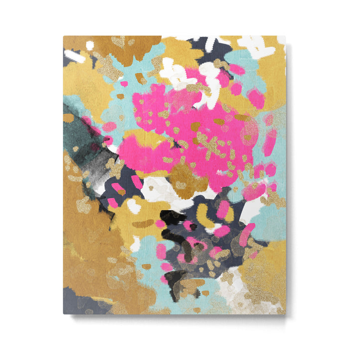 Laurel - Abstract painting in a free style with bold colors gold, navy, pink, blush, white, turquois Metal Print Gallery Image 1
