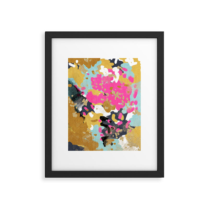 Laurel - Abstract painting in a free style with bold colors gold, navy, pink, blush, white, turquois Framed Art Print Gallery Image 5
