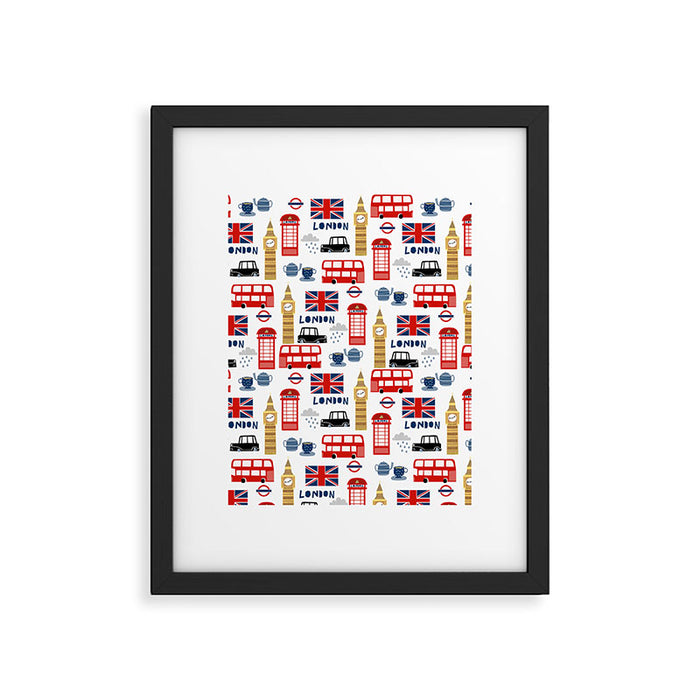 London travel pattern cute england print for nursery kids room boys or girls decor Framed Art Print Gallery Image 1