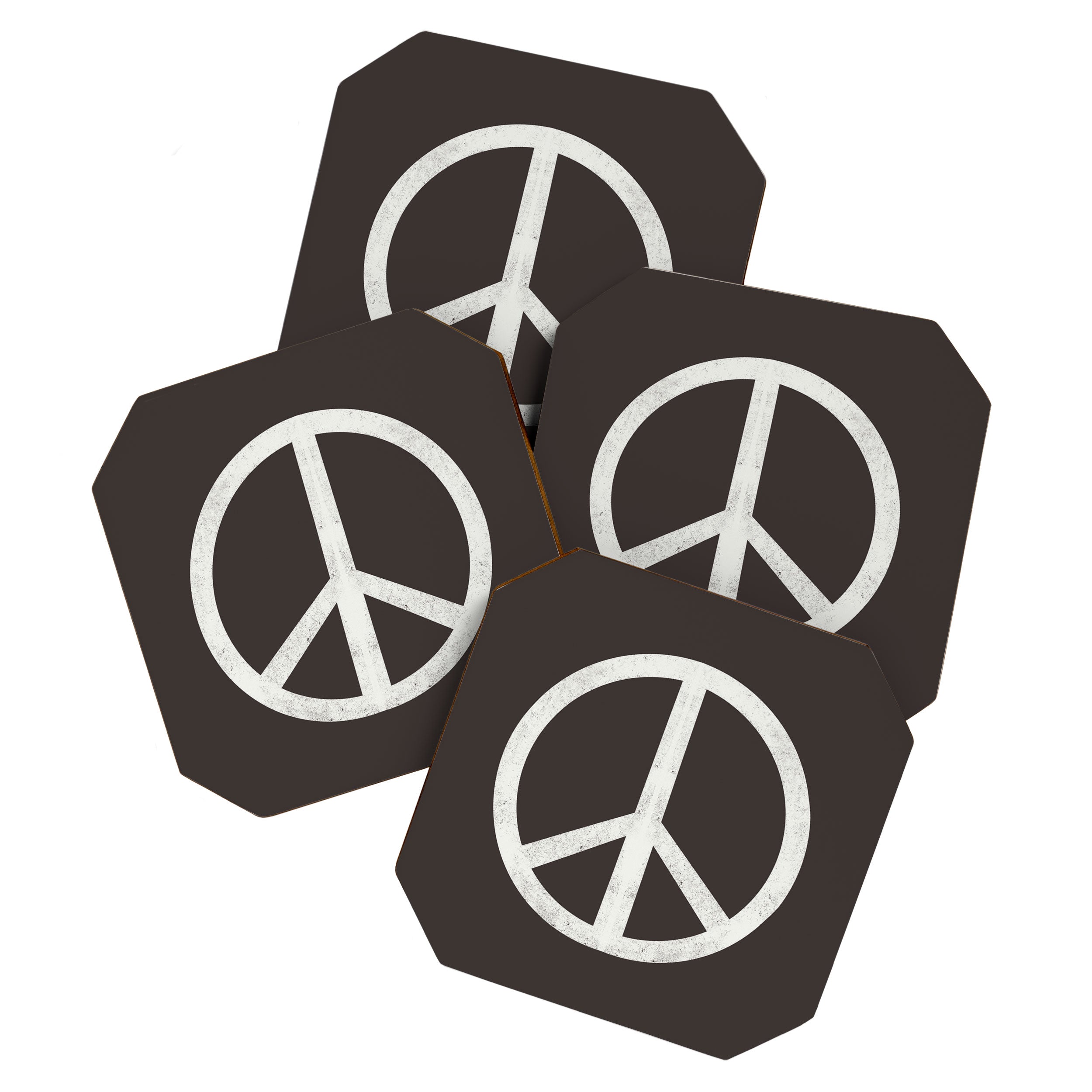 Peace - peace flag, peace, love, woodcut, linocut, vintage, hippie, happy Coaster Gallery Image 1