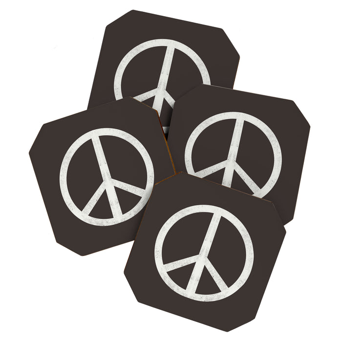 Peace - peace flag, peace, love, woodcut, linocut, vintage, hippie, happy Coaster Gallery Image 1
