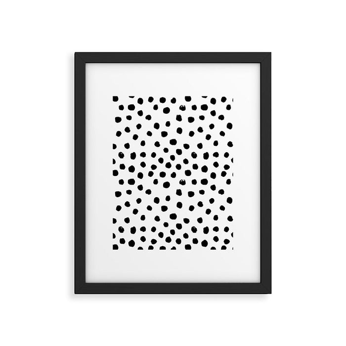 Preppy black and white dots minimal abstract brushstrokes painting illustration pattern print Framed Art Print Gallery Image 1