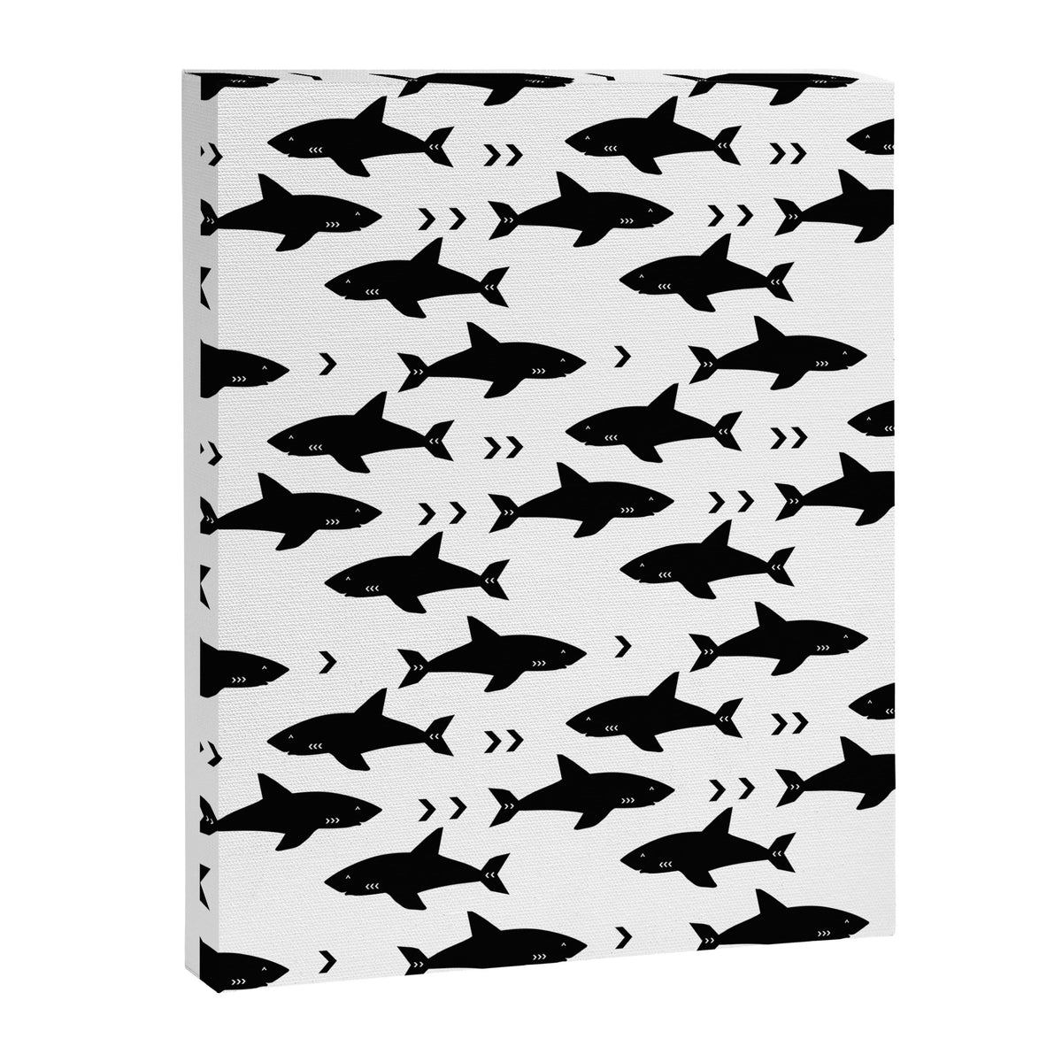 Sharks - shark week trendy black and white minimal kids pattern print Canvas Print Gallery Image 6