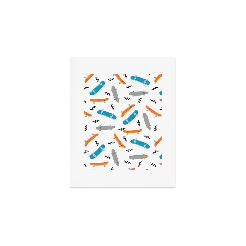 Skateboards orange and blue pattern great decor for nursery kids rooms boys and girls Art Print Gallery Image 1