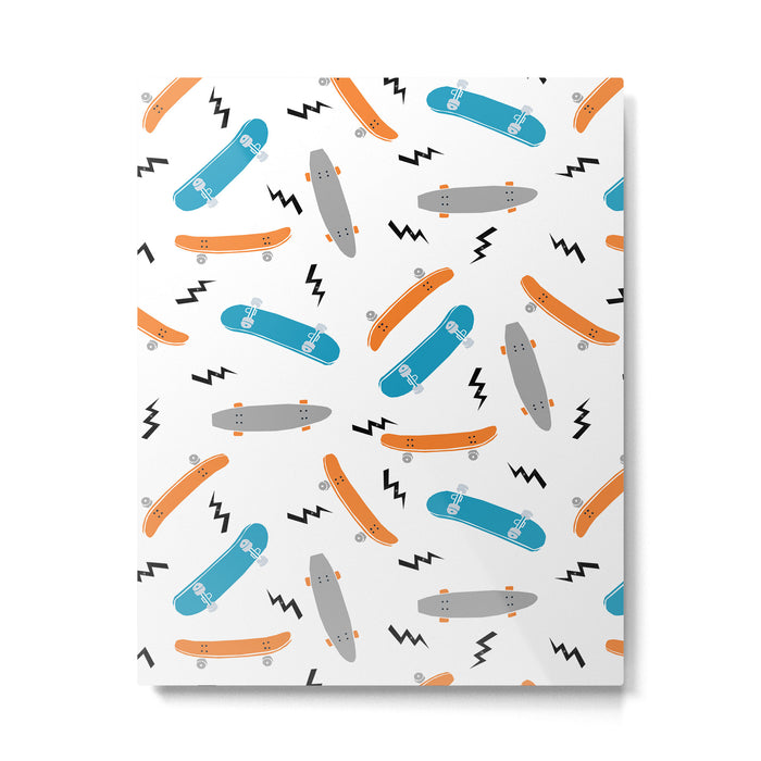 Skateboards orange and blue pattern great decor for nursery kids rooms boys and girls Metal Print Gallery Image 1