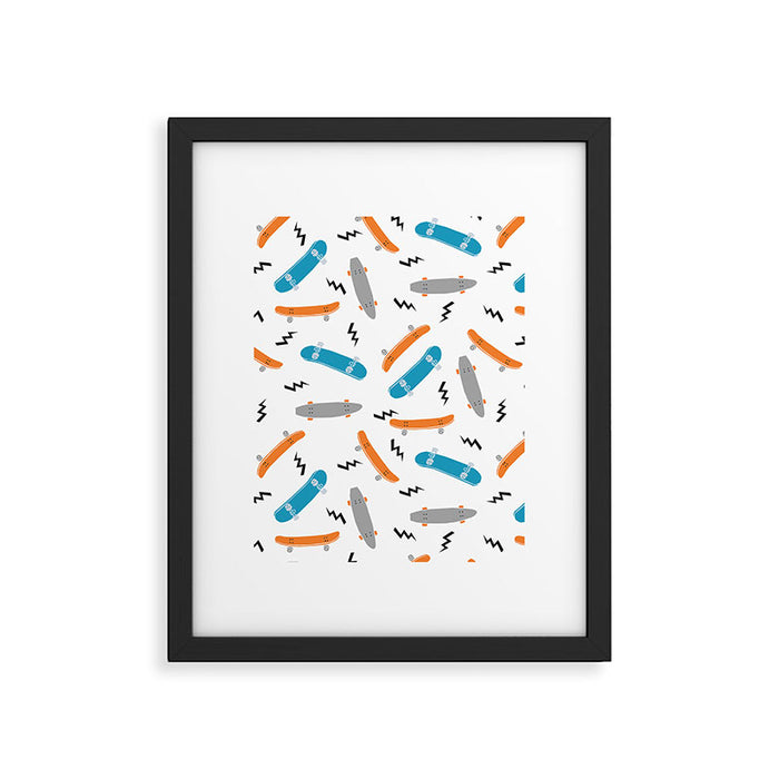 Skateboards orange and blue pattern great decor for nursery kids rooms boys and girls Framed Art Print Gallery Image 1