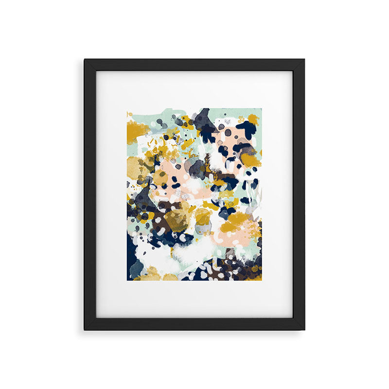 Sloane - Abstract painting in modern fresh colors navy, mint, blush, cream, white, and gold Framed Art Print Gallery Image 5